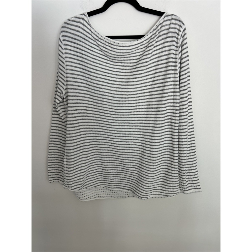 Women's‎ 2XL Long Sleeve Pullover White Gray Stripe Soft Comfy Made In U.S.A - Picture 8 of 9